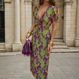 Arja™ | Midi wikkeljurk in Groen & Paars