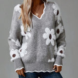 Sylvie | Elegante V-Hals Bloemen Trui
