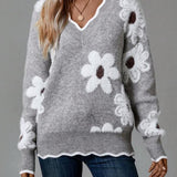 Sylvie | Elegante V-Hals Bloemen Trui