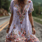RUBY – BLOSSOM GEBORDUURDE V-HALS JURK