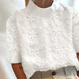 Blouse met geborduurde effen staande kraag