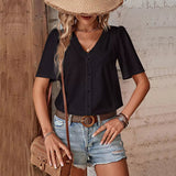 ADELHEID I KORTE MOUW BLOUSE MET V-HALS