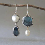 Fleur - Vintage oorbellen met parels en blauwe steen