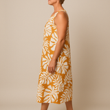 Hadewych™ | ELEGANTE MOUWLOZE JURK MET BLADPRINT