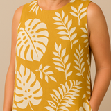 Hadewych™ | ELEGANTE MOUWLOZE JURK MET BLADPRINT