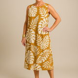 Hadewych™ | ELEGANTE MOUWLOZE JURK MET BLADPRINT