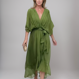 Milou™ | Chiffon midi-jurk met wikkel-look