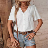 ADELHEID I KORTE MOUW BLOUSE MET V-HALS