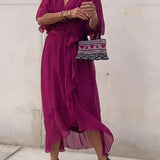 Milou™ | Chiffon midi-jurk met wikkel-look