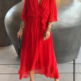 Milou™ | Chiffon midi-jurk met wikkel-look