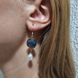 Fleur - Vintage oorbellen met parels en blauwe steen