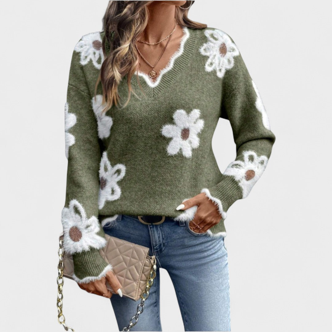 Elisa - Elegante bloemenpullover met V-hals
