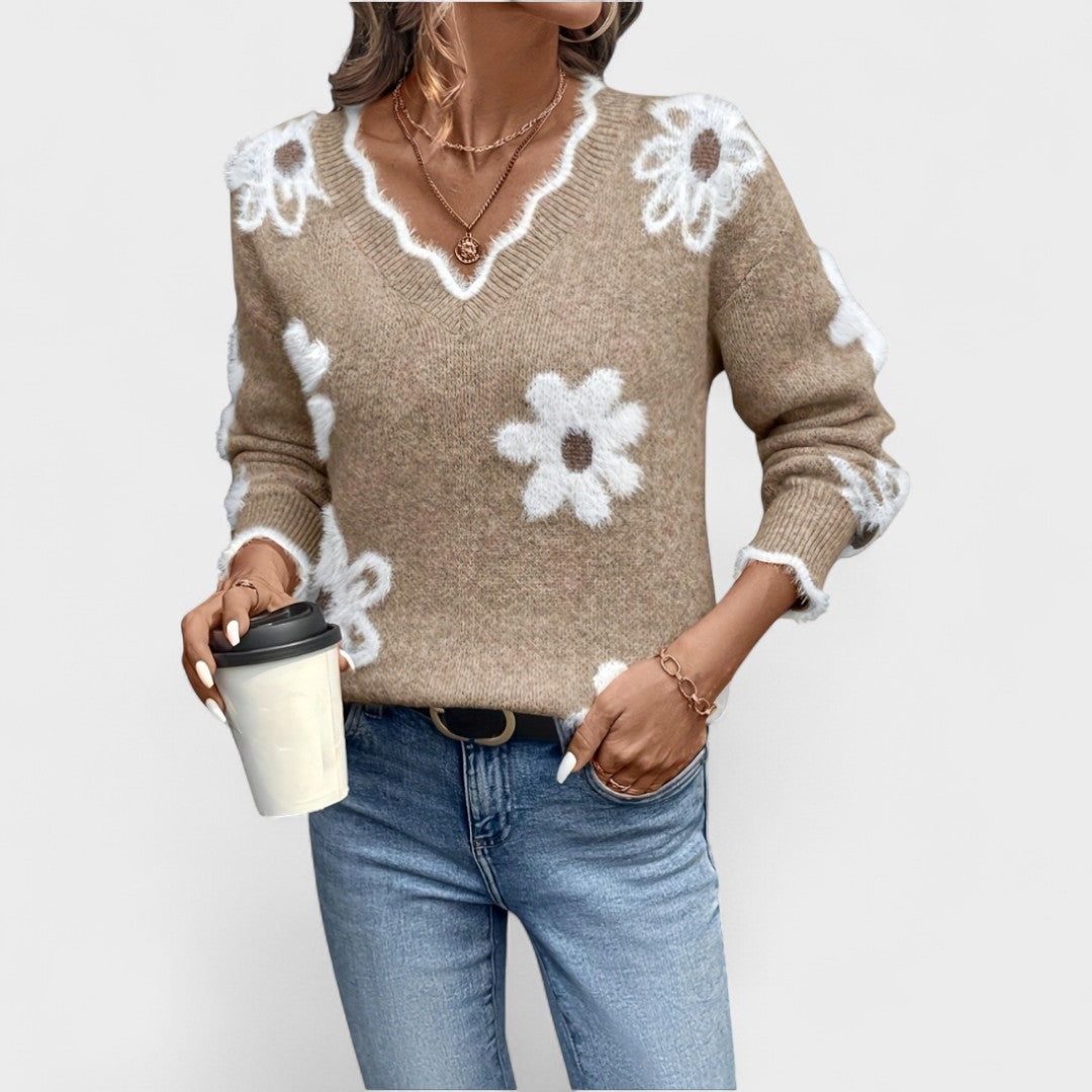 Elisa - Elegante bloemenpullover met V-hals