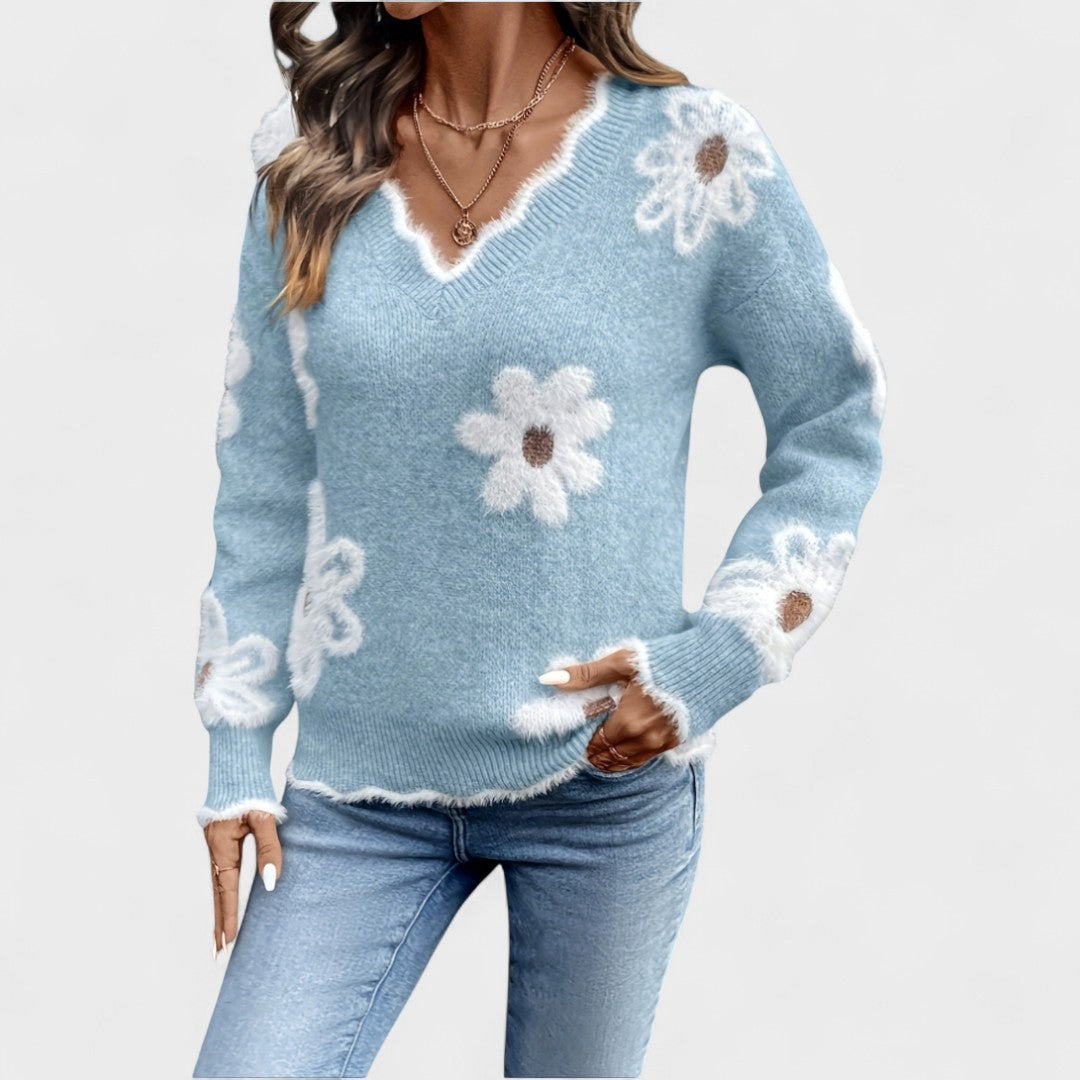 Elisa - Elegante bloemenpullover met V-hals