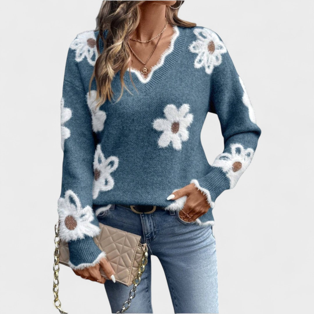 Elisa - Elegante bloemenpullover met V-hals