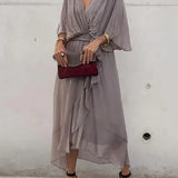 Milou™ | Chiffon midi-jurk met wikkel-look