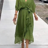 Milou™ | Chiffon midi-jurk met wikkel-look