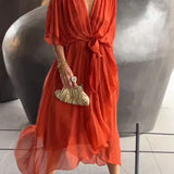 Milou™ | Chiffon midi-jurk met wikkel-look