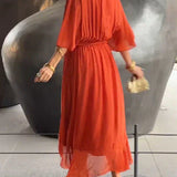 Milou™ | Chiffon midi-jurk met wikkel-look