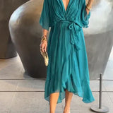 Milou™ | Chiffon midi-jurk met wikkel-look