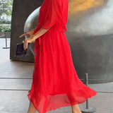 Milou™ | Chiffon midi-jurk met wikkel-look